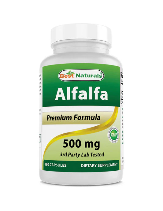 Polvo de hoja de Alfalfa 500mg de Best Naturals  | Apoyo Nutricional y Bienestar Digestivo Integral |  180 Cápsulas