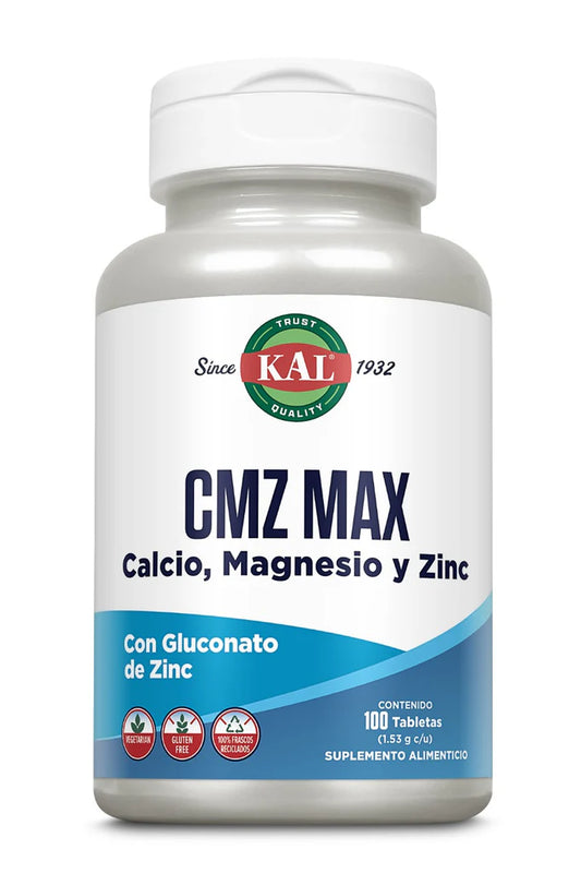 CMZ Max Calcio, Magnesio y Zinc de KAL | Fortalecimiento de huesos y dientes, Función muscular y Sistema inmunológico | 100 cápsulas vegetarianas