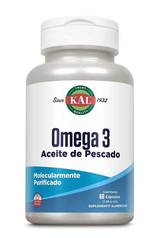 Omega 3 de KAL (180 mg EPA + 120 mg DHA) con Vitamina E | Sistema cardiovascular, función cerebral y propiedades anti inflamatorias | 60 cápsulas blandas