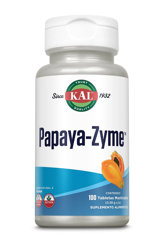 Papaya Zyme de KAL Enzimas Digestivas | Proporciona enzimas naturales para una digestión más cómoda y eficiente | 100 Tabletas masticables