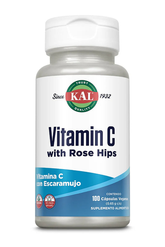 Vitamina C 300mg con Rosa Mosqueta de KAL | Sistema inmunológico, Antioxidante, Apoya el bienestar de la piel y la producción de colágeno | 100 Cápsulas veganas