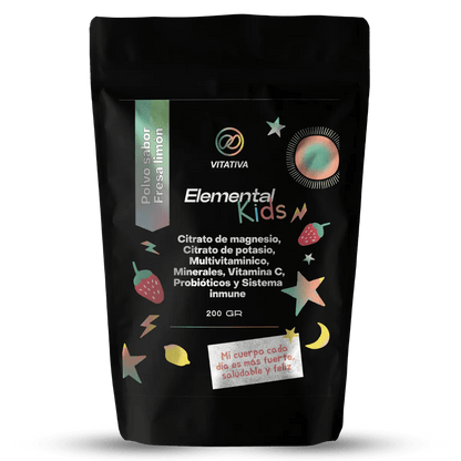 Citrato de Magnesio y Potasio, Multivitaminas y Minerales con Probióticos de Vitativa Elemental Kids - Nutrición infantil | Apoyo Inmunológico | Presentación de 200g de diferentes sabores