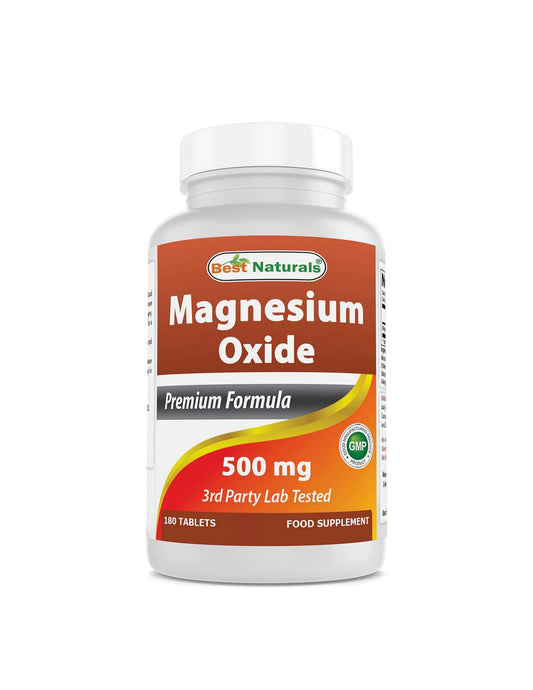 Óxido de Magnesio de Best Naturals | Fortalecimiento Óseo y Función Muscular Óptima | 180 Tabletas de 500 mg