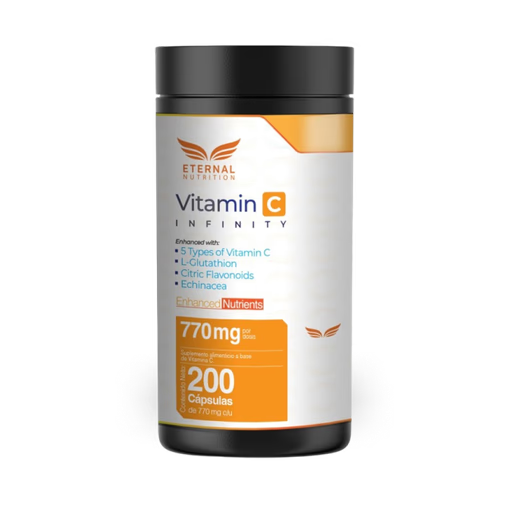 Vitamina C, Zinc, Echinacea y Jengibre  Infinity Eternal Nutrition | Favorece la producción de colágeno | 200 cápsulas