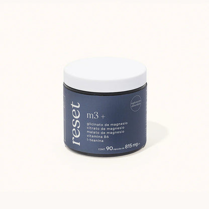 Glicinato, Citrato y Malato de Magnesio de Alta Absorción, con L-teanina, Vitamina B6 y Extracto de Manzanilla | Reset M3+ | 90 Cápsulas
