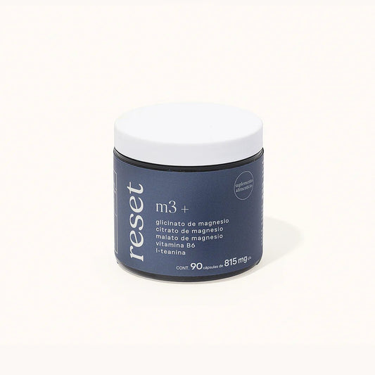 Glicinato, Citrato y Malato de Magnesio de Alta Absorción, con L-teanina, Vitamina B6 y Extracto de Manzanilla | Reset M3+ | 90 Cápsulas