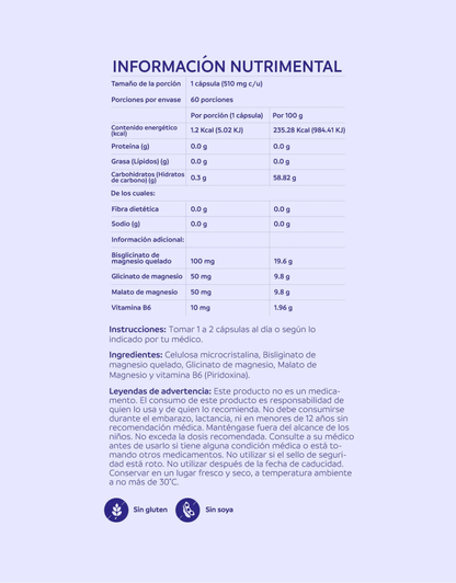 Magnesio quelado, Magnesium Support de nutriADN | Promueve el equilibrio neurológico | 60 cápsulas