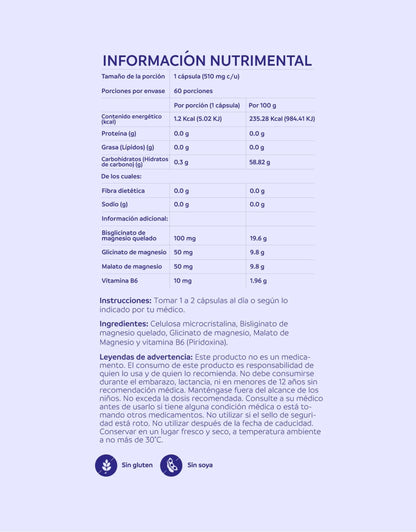 Magnesio quelado, Magnesium Blend de nutriADN | Promueve el equilibrio neurológico | 60 cápsulas