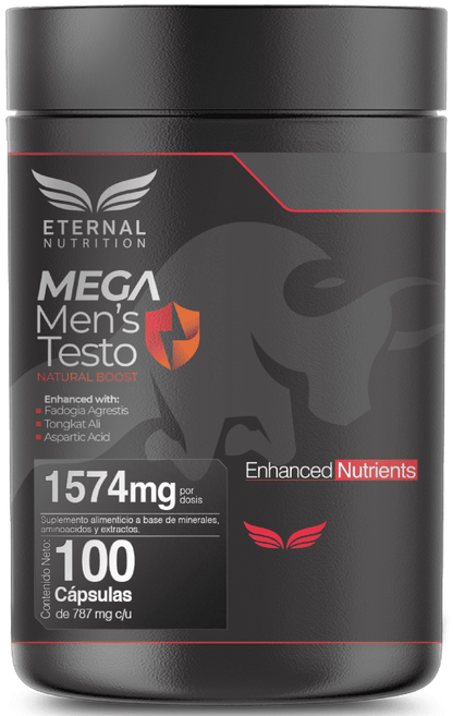 Fadogia Tongkat Ácido Aspártico 1574 mg Mega Men's Tsto de Eternal | Bienestar masculino, contribuye al rendimiento físico y la recuperación |200 cápsulas