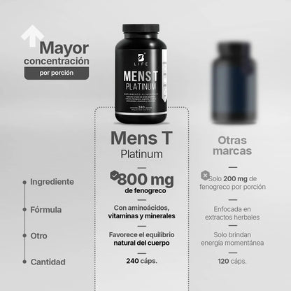 Mens T Platinum | B-Life | Fórmula para Hombres con Creatina y Acido aspártico | 240 cápsulas