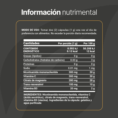 NMN Blend | Nicotinamida Mononucleotida 300mg por porción de B Life | 180 Cápsulas