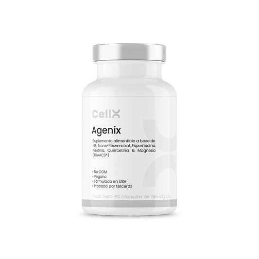 | Agenix de Cellx |NMN, Resveratrol, Magnesio, Selenio, Espermidina, Quecetina, Fisetina, TrueBroc® y Biopetine®  60 Cápsulas