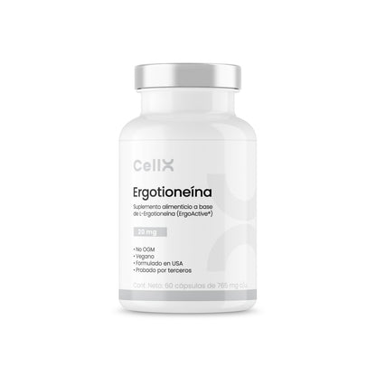 | Ergotioneína de CellX | Ergotioneína ErgoActive®, NAD, TUDCA, Quercetina, ALA, Cúrcuma y Bioperine® 60 Cápsulas