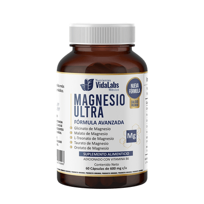 Magnesio ULTRA | Citrato + Glicinato + Oroato + Gluconato con Vitamina B6 de Vida Labs - Relajación Muscular y Reducción de Calambres | 60 Cápsulas Vegetales