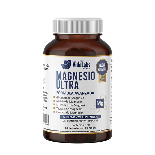 Magnesio ULTRA | Citrato + Glicinato + Oroato + Gluconato con Vitamina B6 de Vida Labs - Relajación Muscular y Reducción de Calambres | 60 Cápsulas Vegetales