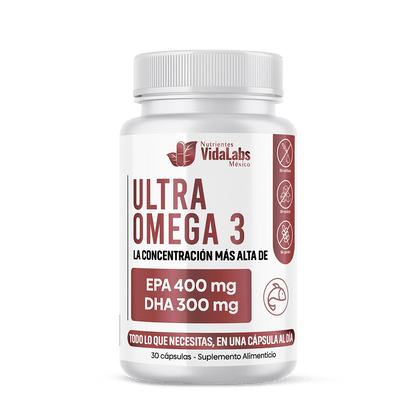 Ultra Omega 3 EPA y DHA de Vida Labs | Apoyo de la Función Cardiovascular y Reduce la Inflamación, Ayudando a Aliviar Dolores y Malestares | 30 Cápsulas Blandas