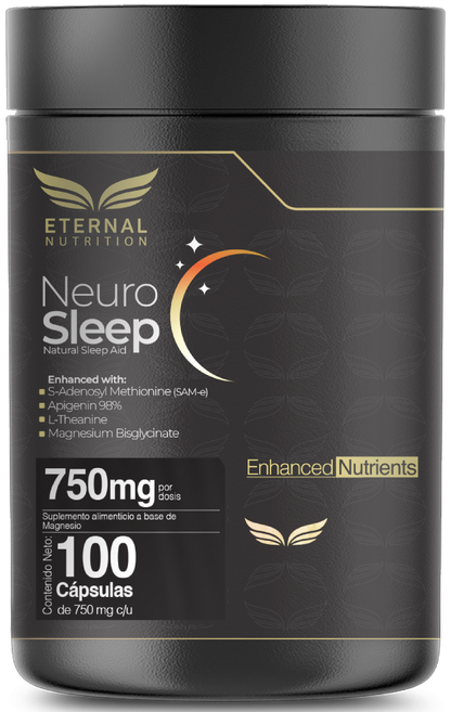 Magnesio, L- Teanina, SAM-e y Apigenina 98 % Neuro Sleep Eternal Nutrition | Descanso y relajación | 200 Cápsulas
