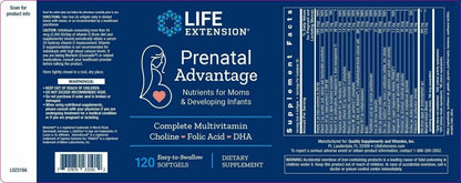 Multivitamínico con Colina, Ácido fólico, DHA + vitaminas y minerales de Life Extension | Nutrientes para la mamá y los lactantes en desarrollo | 120 cápsulas blandas