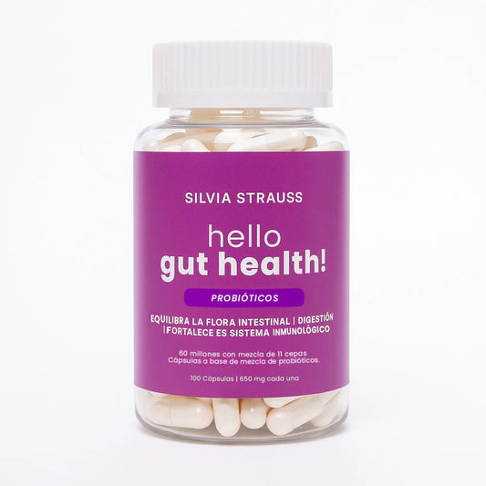 Probióticos 60 Billones 11 Cepas 650mg Hello Gut Health! Silvia Strauss | Formulado para apoyar la función intestinal y el equilibrio de la flora intestinal | 90 cápsulas vegetales