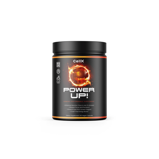 | Power Up de Cellx | GamePhyt™ , L-Teanina, N-Acetil L-Tirosina, Dynamine™, Macu-LZ™ , Huperzina A, Astaxantina, Alpha GPC GeniusPure®, Rhodiola, Ginkgo Biloba 100:1, Cafeina Anhidra, B6 y B12  90 Cápsulas