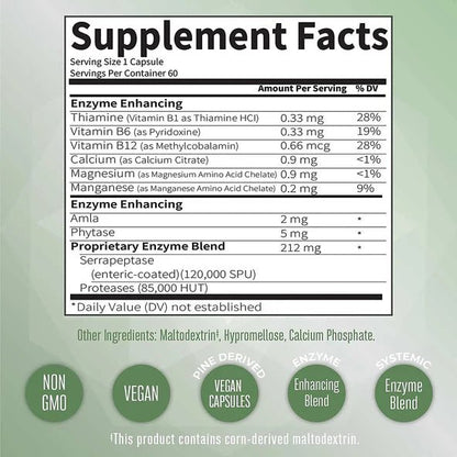 Enzimas Serrapeptasa de MaryRuth’s | Contribuye al equilibrio mineral y vitamínico | 60 cápsulas