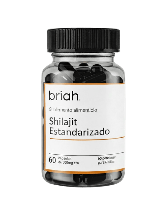 Shilajit estandarizado 500 mg de Briah | Vigor y Energía diaria para hombre| 60 cápsulas