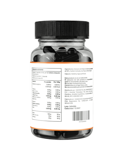 Shilajit estandarizado 500 mg de Briah | Vigor y Energía diaria para hombre| 60 cápsulas