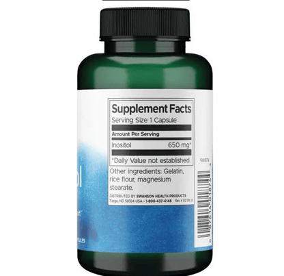 Inositol 650mg de Swanson | Promueve la función Cerebral y Cognitiva, apoyando al equilibrio emocional | 100 cápsulas vegetales