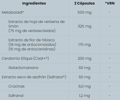 Verbena de limón, Hibisco estandarizados, Extracto seco de azafrán | Satisens de IVB | Control del apetito | 60 Cápsulas
