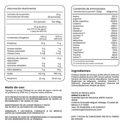 Proteína de origen vegetal Plant Based Vainilla, Silvia Strauss | Diseñado para apoyar la función y el desarrollo muscular | Polvo de 900g