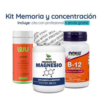 Kit completo para Memoria y Concentración | Treonato de magnesio, Vitamina B-12 y Omega 3 EPA + DHA