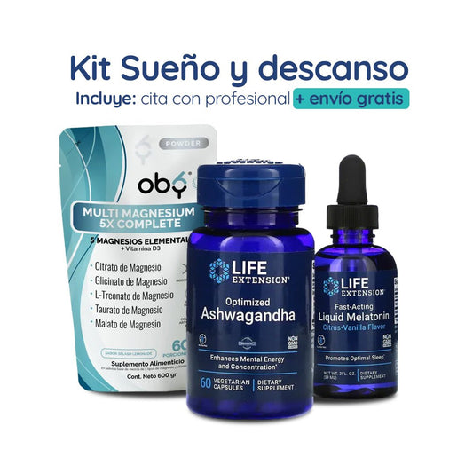 Kit completo para el Sueño y Descanso | Extracto de Ashwagandha, Complejo de Magnesio, Melatonina Líquida