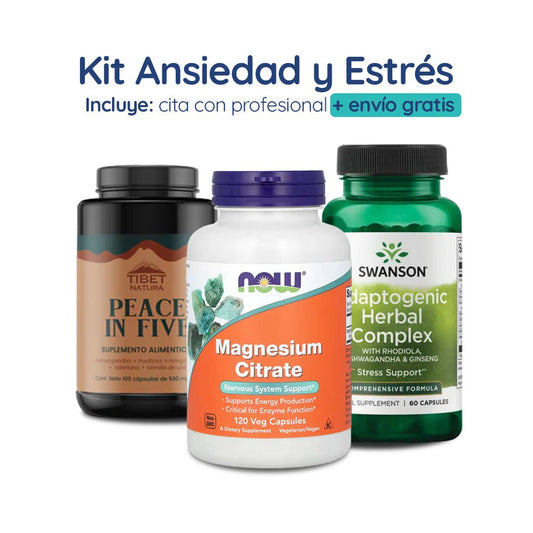 Kit completo para Ansiedad y Estrés | Citrato de Magnesio 400mg, Peace In Five, Complejo Herbario Adaptógeno