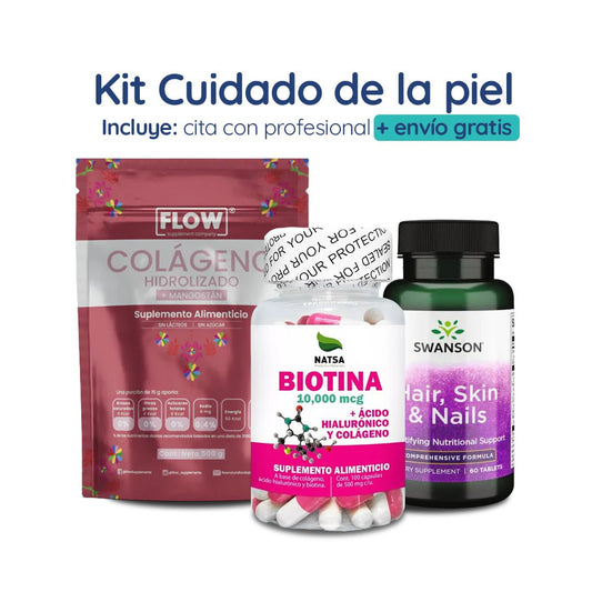 Kit completo para el Cuidado de la Piel | Biotina 10.000 mcg, Hair, skin & nails y Colágeno hidrolizado con mangostán