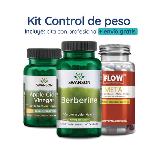 Kit completo para el Control del Peso | Berberina 400mg, META Garcinia Cambogia + Mango + Cetonas de Frambuesa, Vinagre de Sidra de Manzana