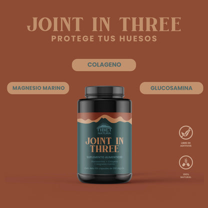 Glucosamina + Colágeno hidrolizado + Cloruro de Magnesio 1000mg por porción Joint in three de Tibet Natura | Apoyo de la función muscular y de las articulaciones | 100 cápsulas vegetales