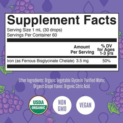 Hierro Orgánico Líquido para Niños, MaryRuth’s | Energía y Vitalidad Infantil | 60 ml